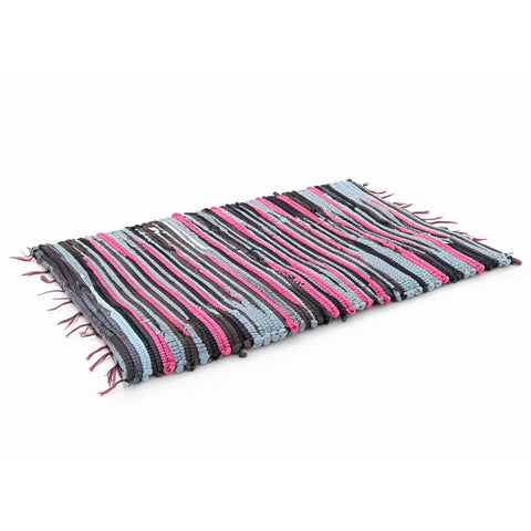 Baguio Rug Handwoven - Hot Pink, Gray, and Dark Brown/Black Pattern